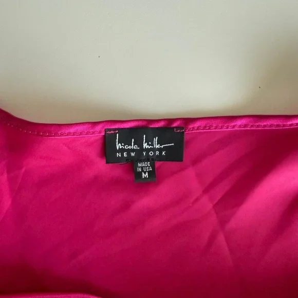 Nicole Miller Women's Fuchsia Satin Tank Top with Ring-Detail Straps - Picture 2 of 6